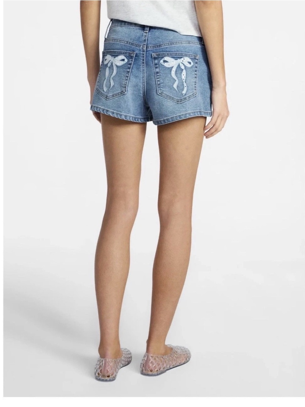 No Boundaries Dark Blue Denim Women’s Shorts with Embroidered Bow Pockets 0
